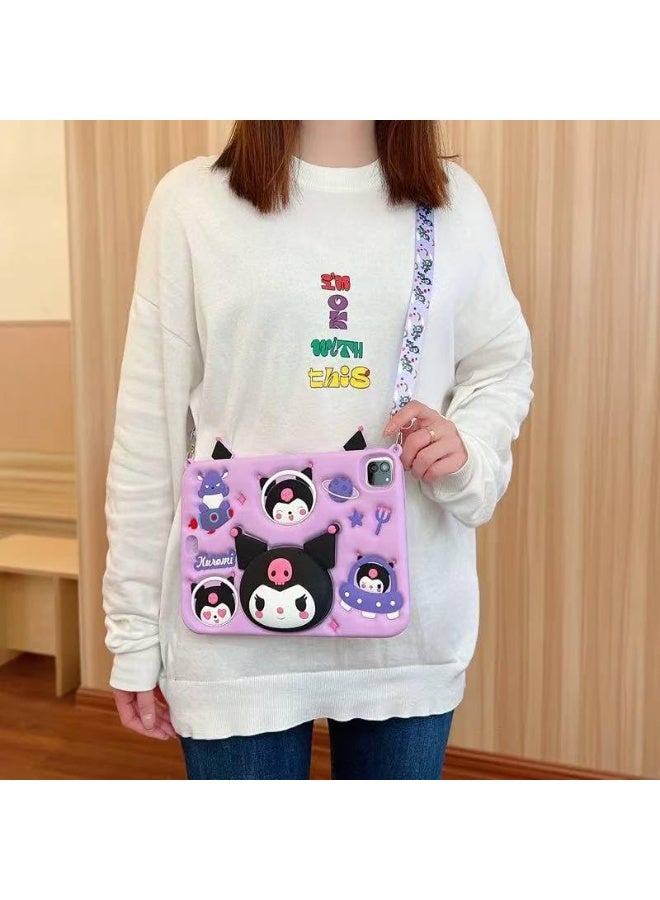 Cartoon 3D Silicon Handle Stand Cover For iPad Air 11 Inch (M3/M2-2025/2024), iPad Air 5th/4th Generation Case (2022/2020) 10.9 Inch, Funda Case (With Rope) (Kuromi) - Image 3